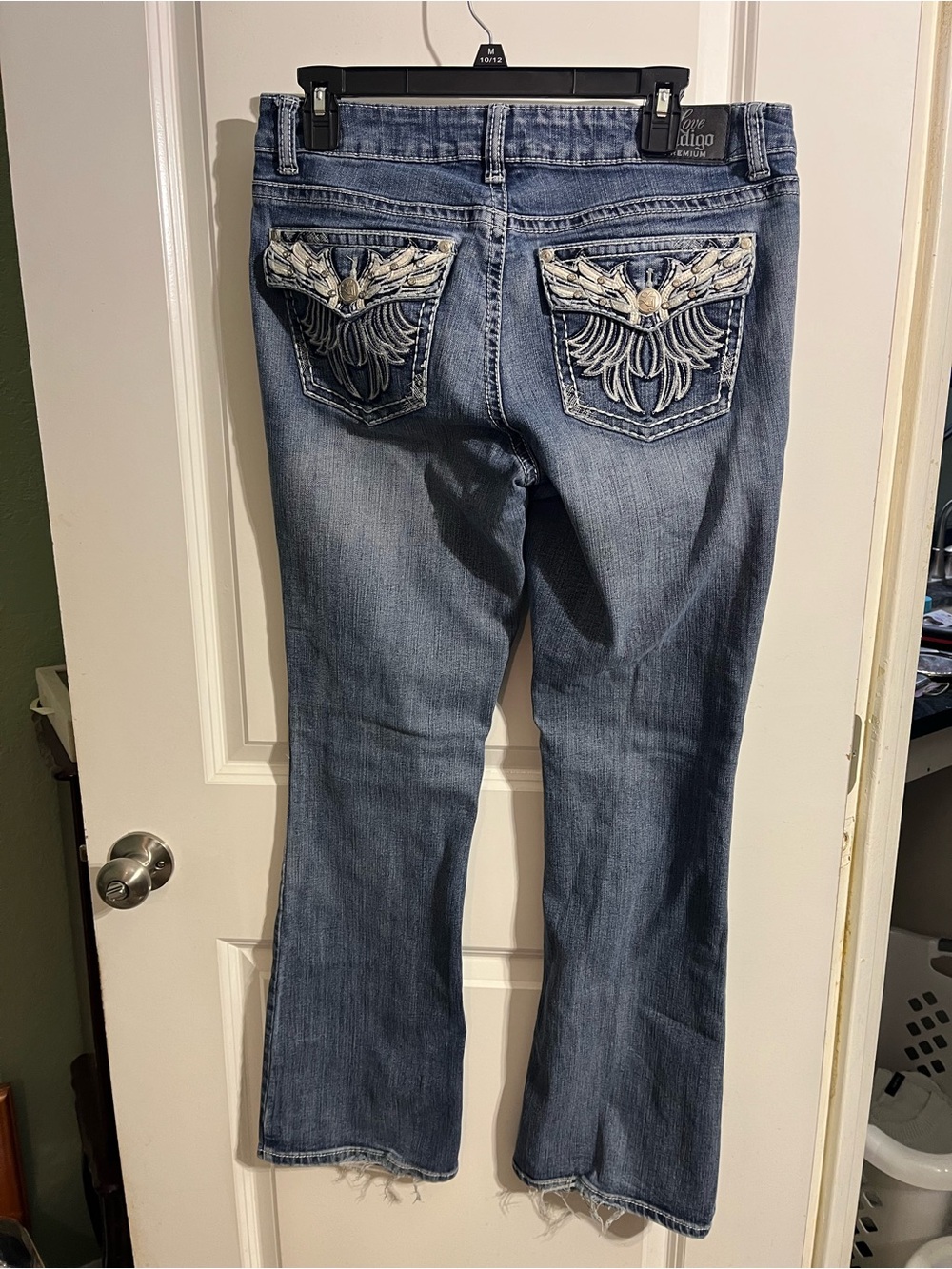 Love Indigo Embroidered Back-Pocket Flare Jeans - Medium Blue